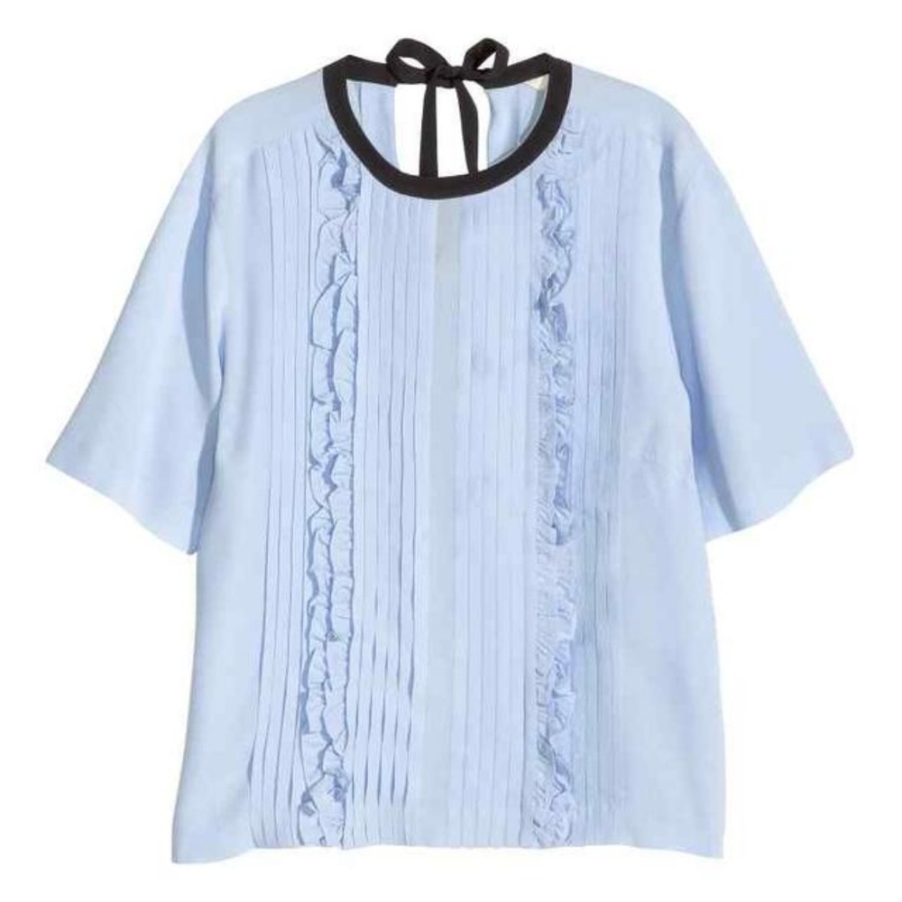 BLACK RIBBON TIE & RUFFLED FRONT BLOUSE 🦋
